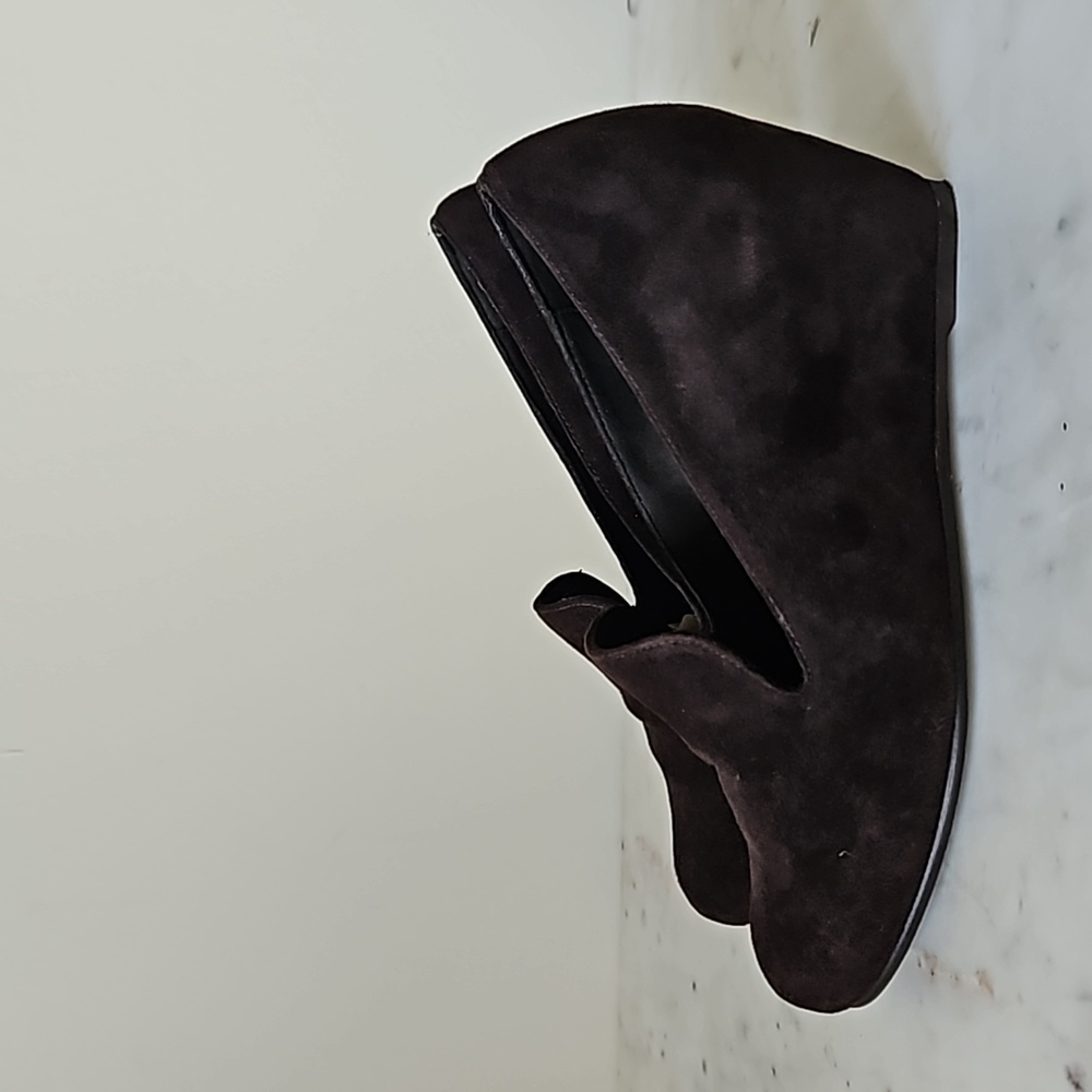 STUART WEITZMAN - silky soft rich chocolate brown suede wedge loafers - Picture 4 of 9